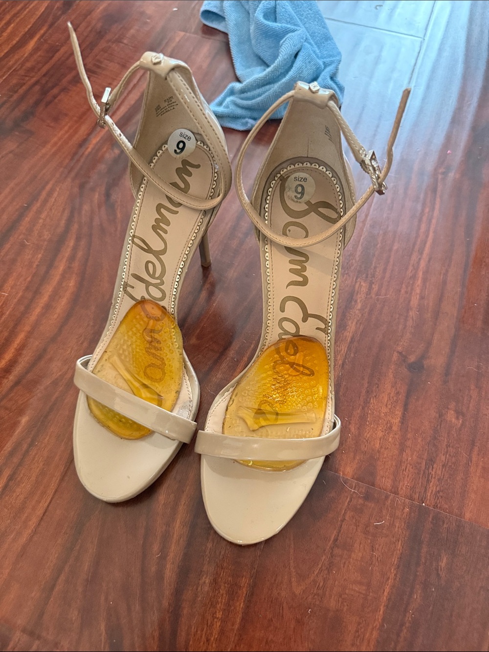 Sam Edelman Beige Open-Toe Ankle Strap Stiletto Heels